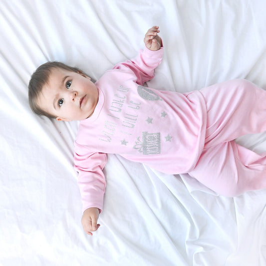 When I wake up I will be One with Stars Pink Baby Pyjamas