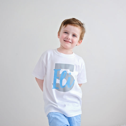 Personalised Birthday Number Name Boy T-Shirt