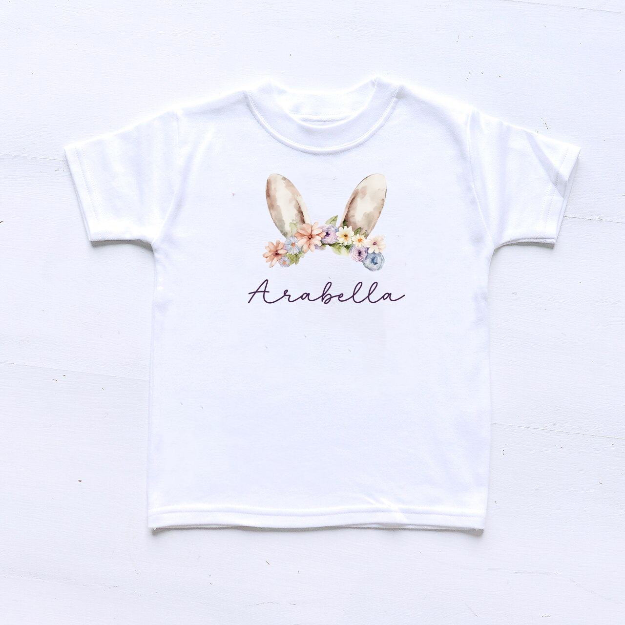 Floral Bunny Ears Name Easter T-Shirt