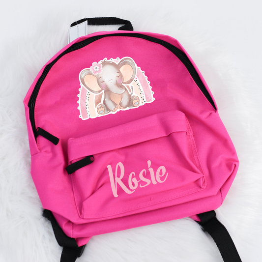 Floral Elephant Pink Name Personalised Mini Fashion Backpack