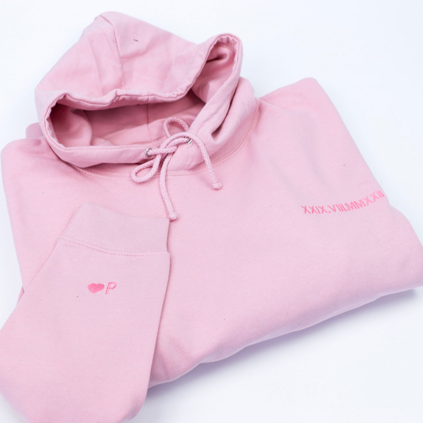 Roman Numerals Baby Pink Embroidered Unisex Adults Hoodie