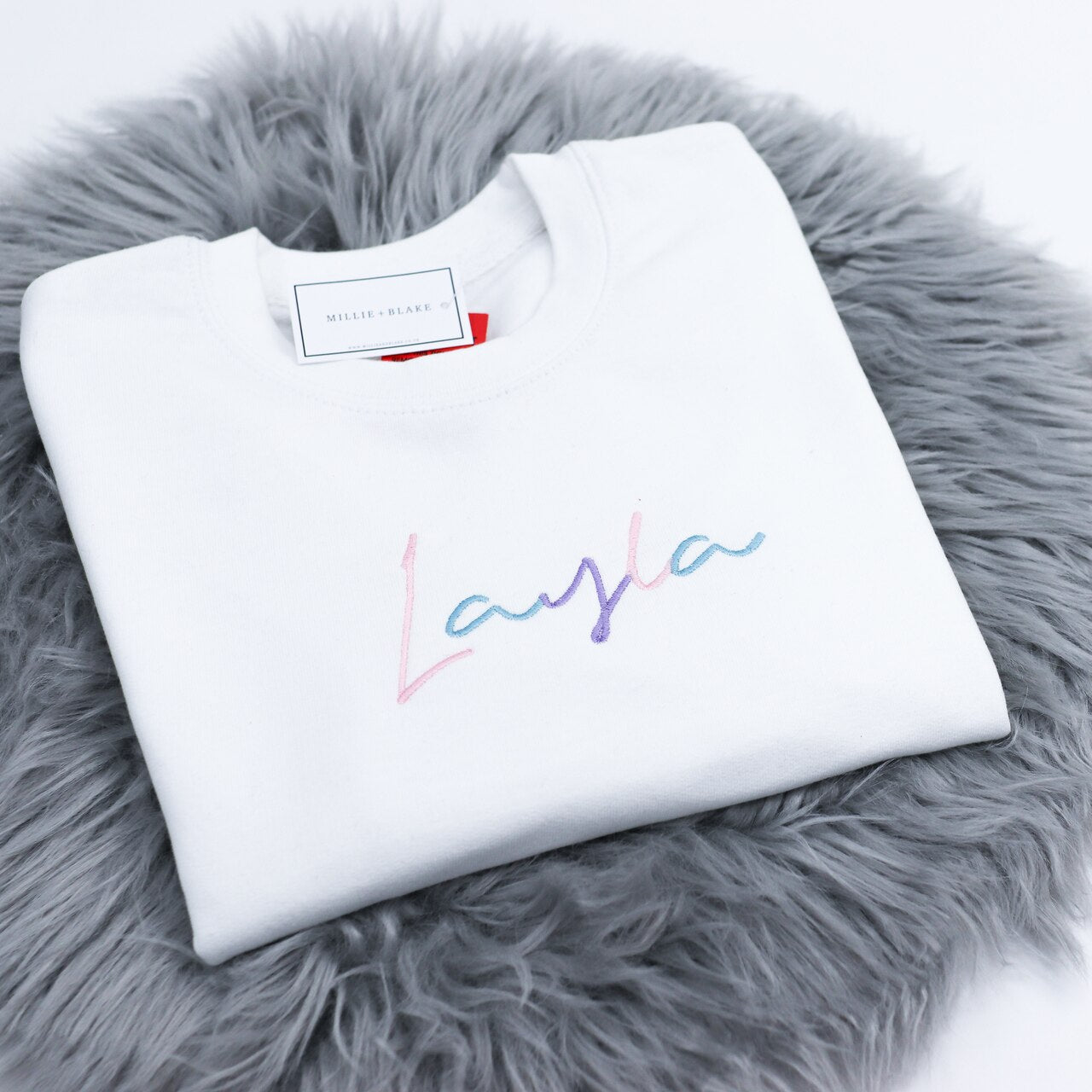 Baby Pink, Duck Egg & Lilac Rainbow Embroidered Children's Sweatshirt