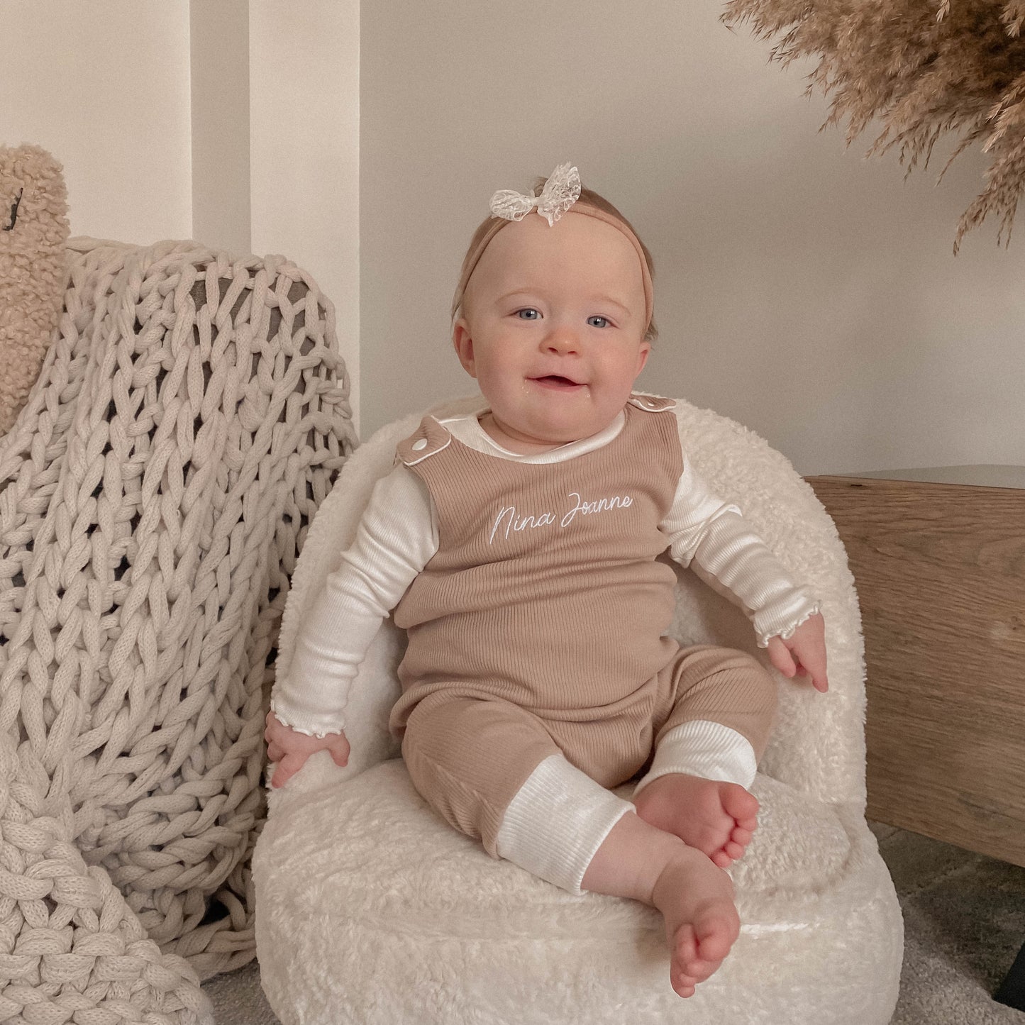 Stone & Cream Ribbed Lounge Romper (Made to Order)
