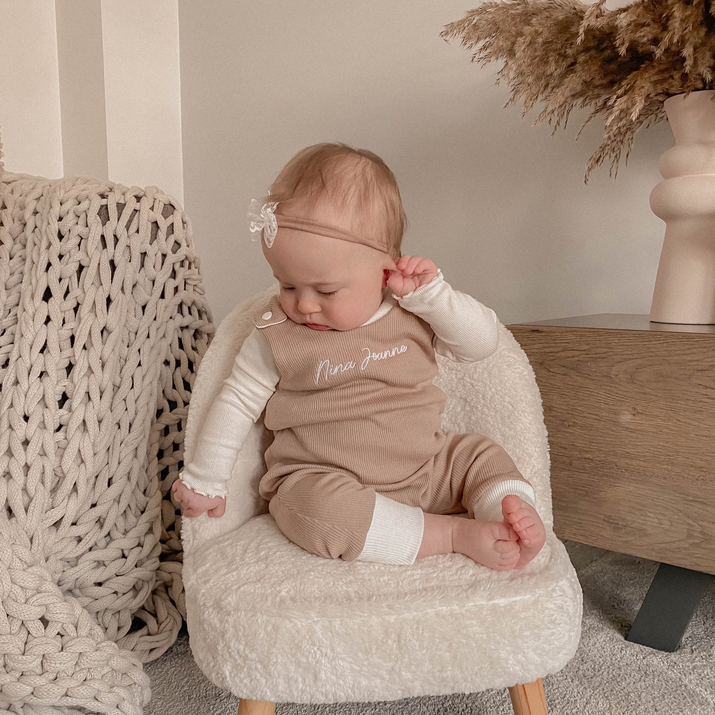 Stone & Cream Ribbed Lounge Romper (Made to Order)