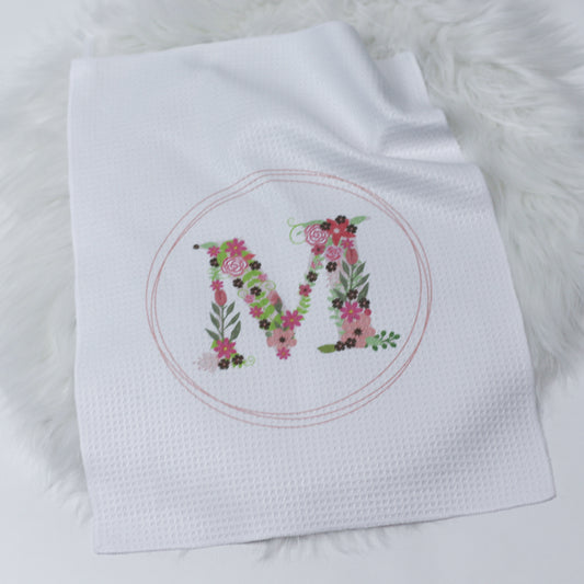 Initial Pink Floral Small Tea Towel