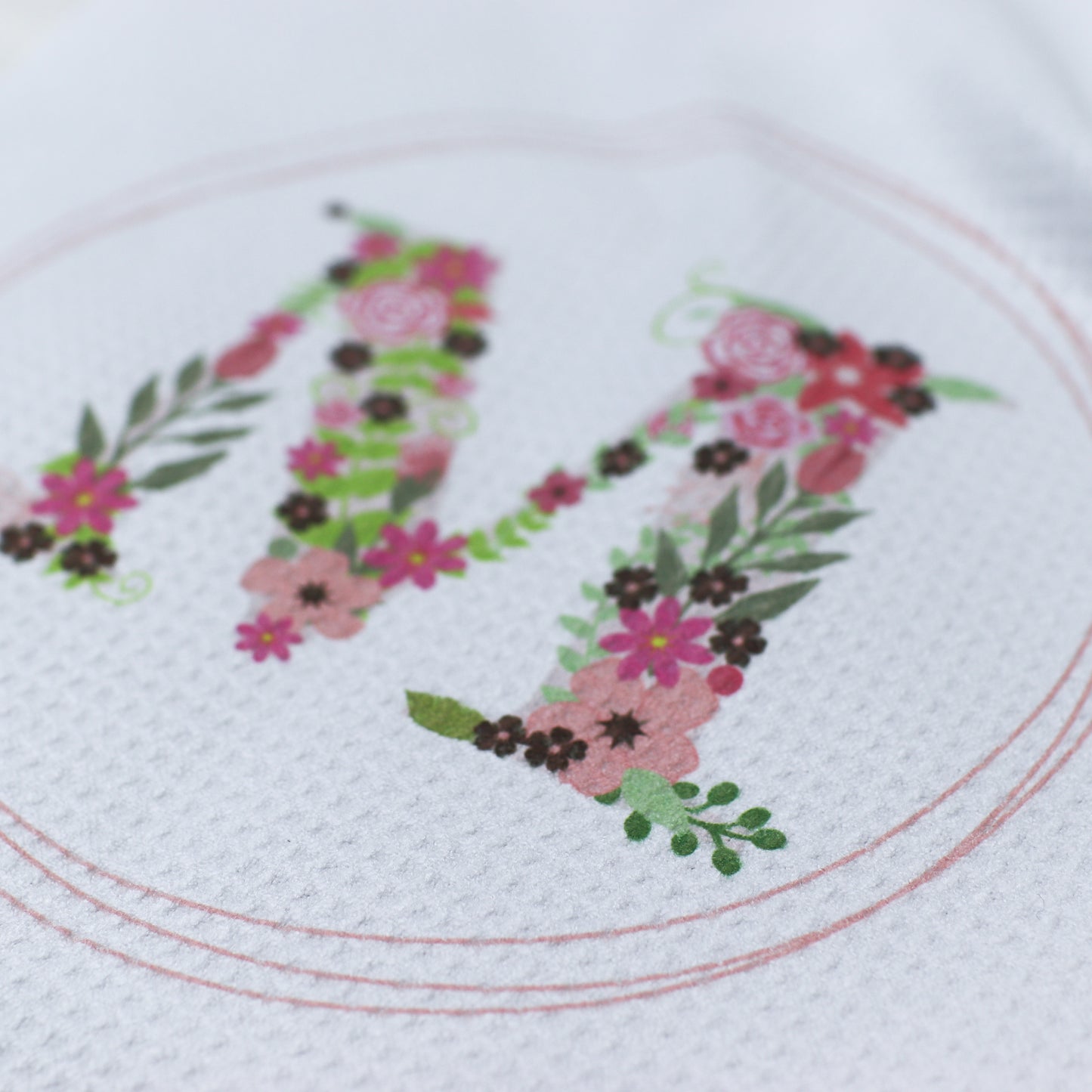 Initial Pink Floral Small Tea Towel