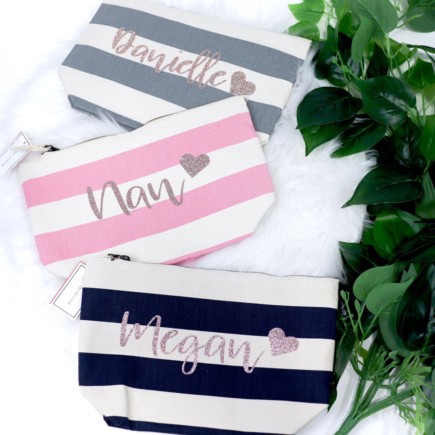 Love Heart Name Nautical Stripe Accessory Bag