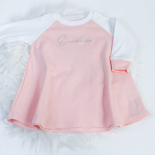 Pinky Peach & Cream Lounge Long Sleeve Raglan Dress (Made to Order)