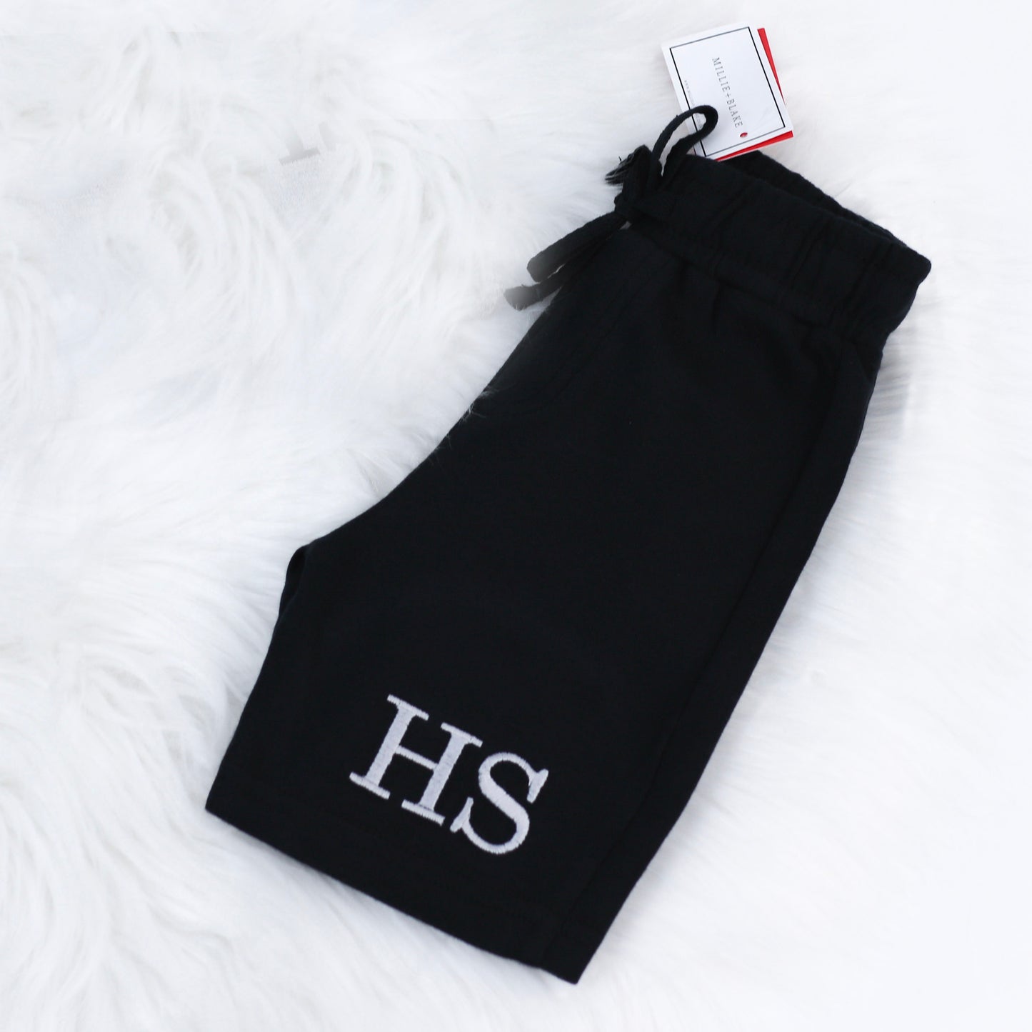 Black Initial Embroidered Summer Shorts