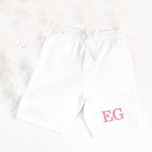 White Initial Embroidered Summer Shorts