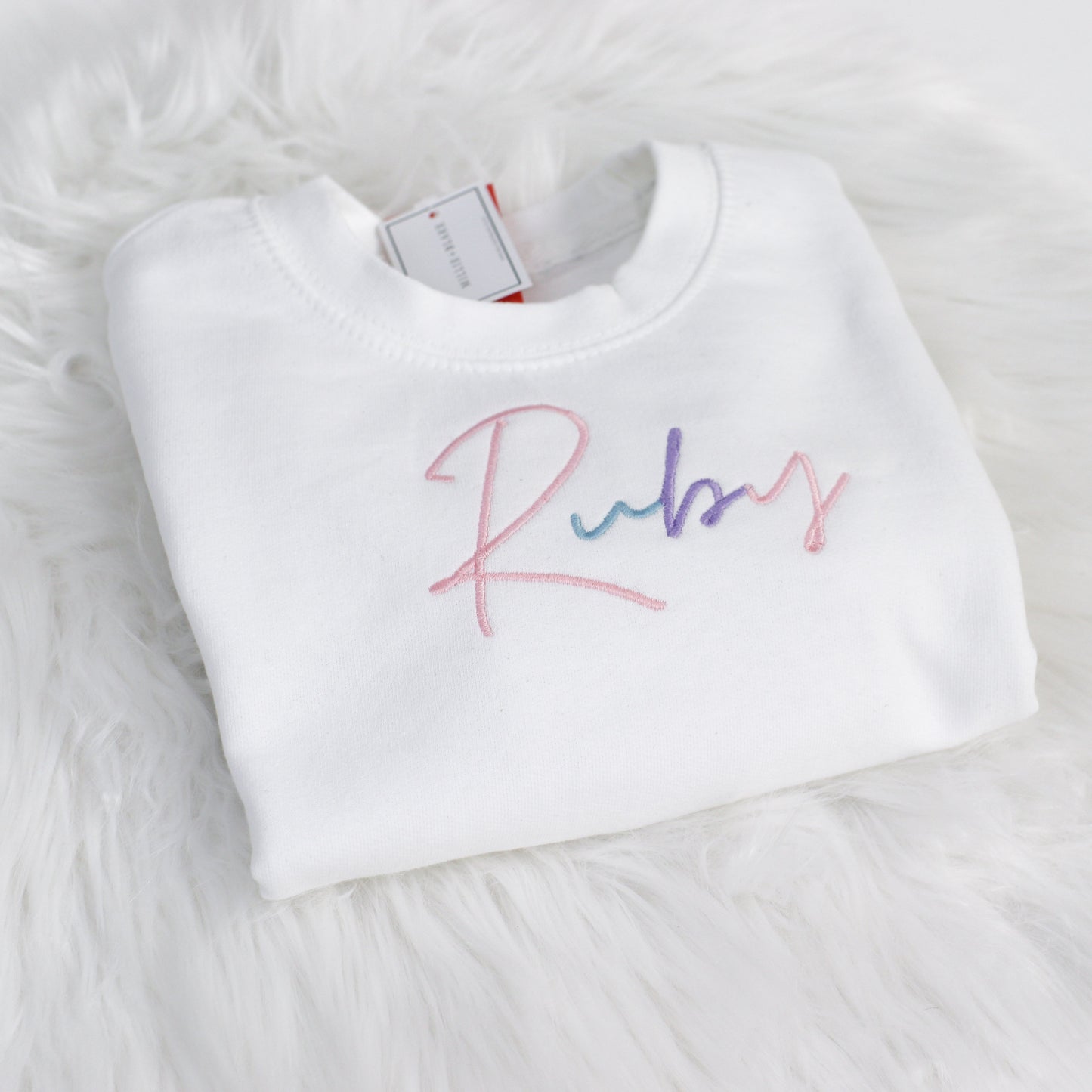 Baby Pink, Duck Egg & Lilac Rainbow Embroidered Children's Sweatshirt