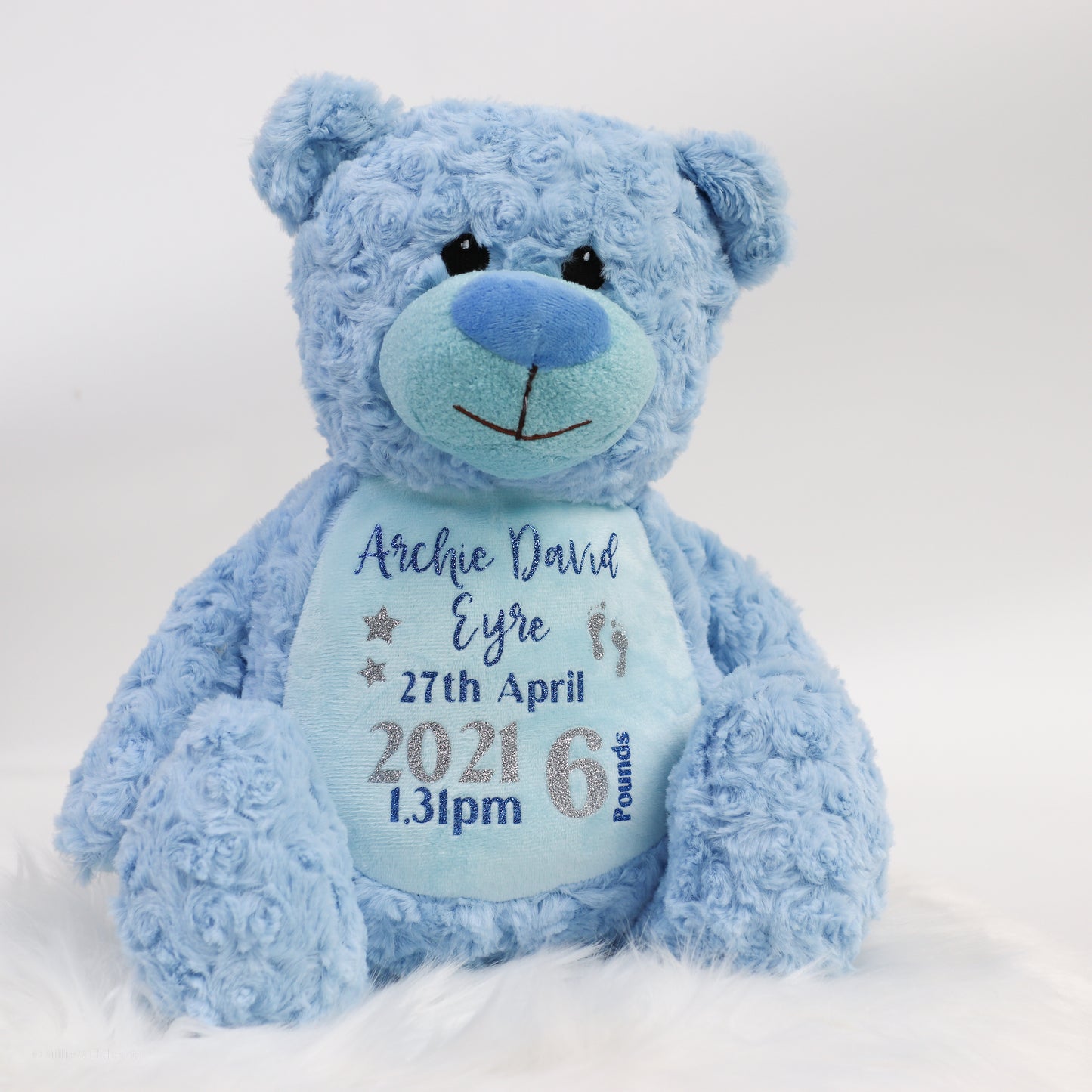 Blue Personalised Birth Teddy Bear