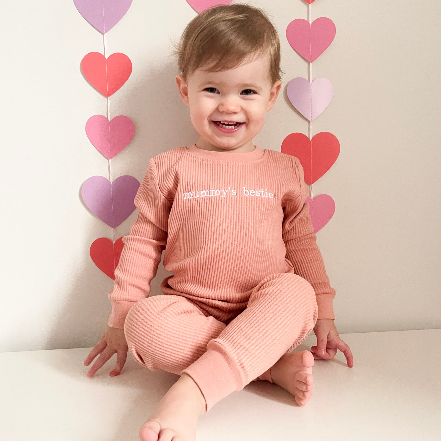 Dusty Pink Embroidered Ribbed Comfy Set