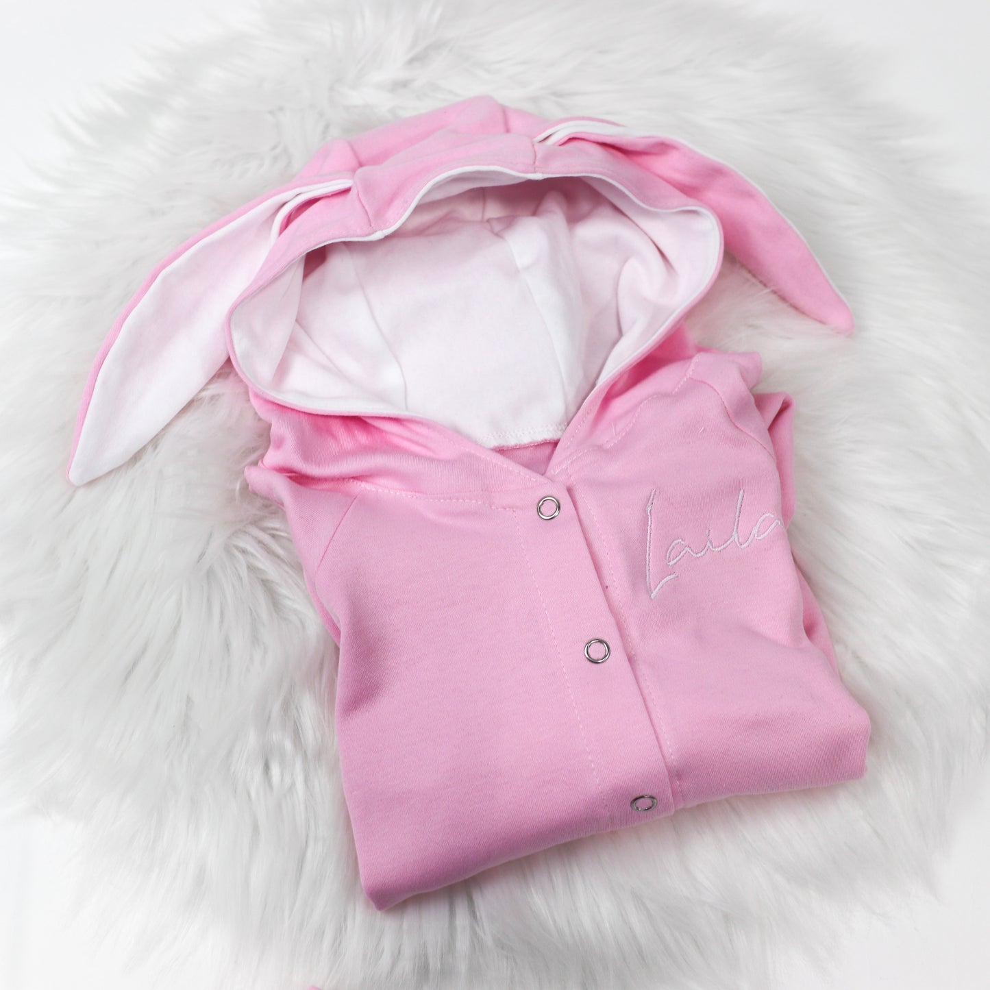 Baby Pink & White Bunny Lounge Hooded All-In-One (Made to Order)
