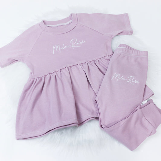 Dusky Pink Lounge Short Sleeve Peplum T-Shirt & Leggings Set (Made to Order)