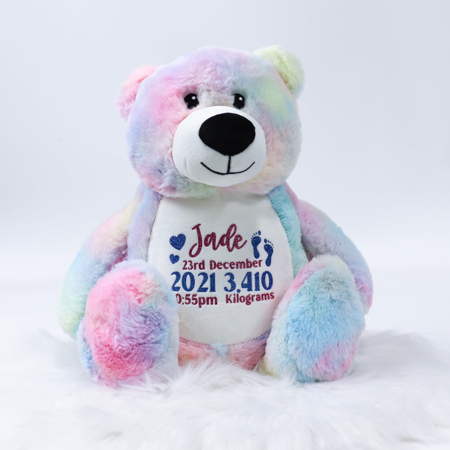 Tie Dye Bear Personalised Birth Teddy Bear
