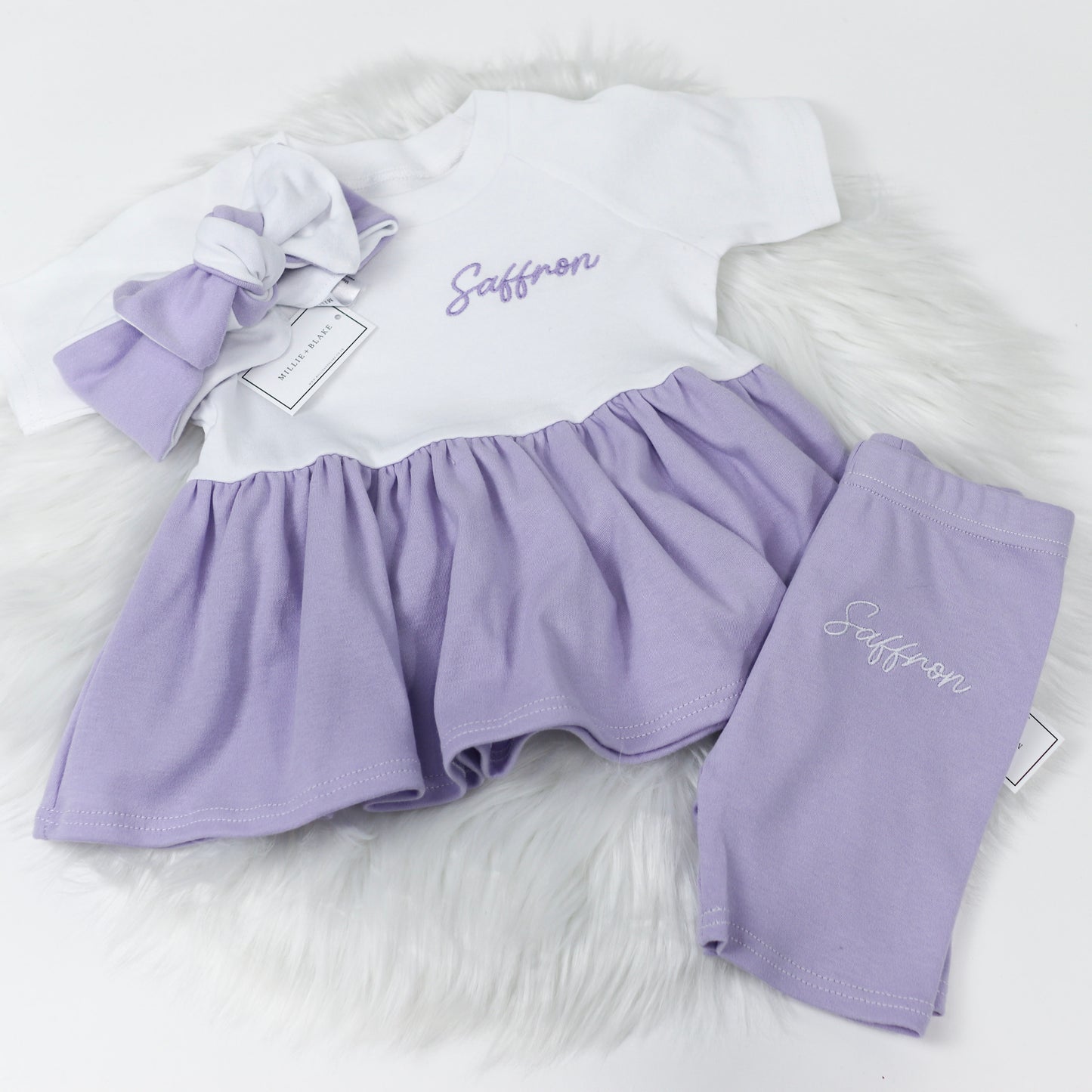 White & Lilac Lounge Split Short Sleeve Peplum T-Shirt & Cycle Short Set (Made to Order)