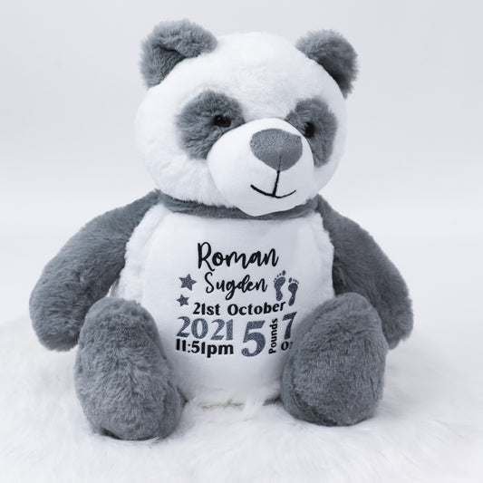 Panda Personalised Birth Teddy Bear Plush