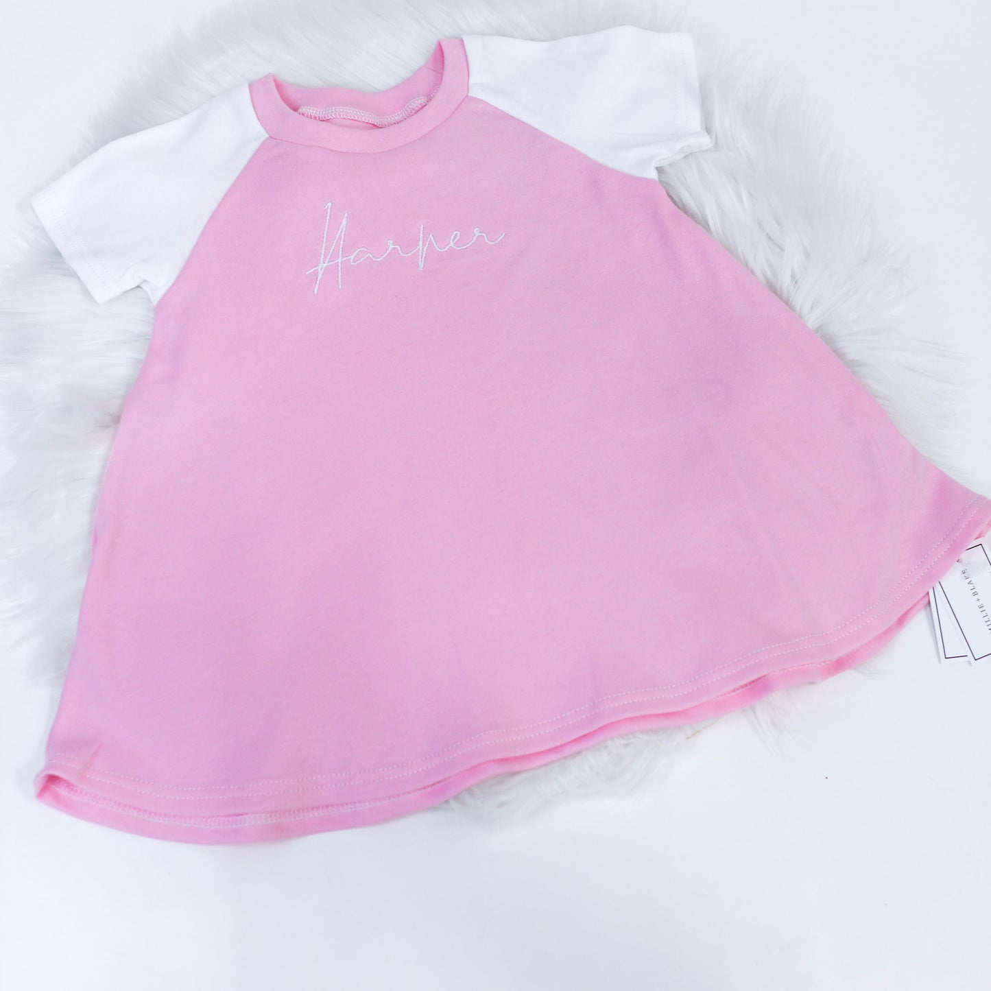 Baby Pink & White Lounge Short Sleeve Raglan Dress (Made to Order)