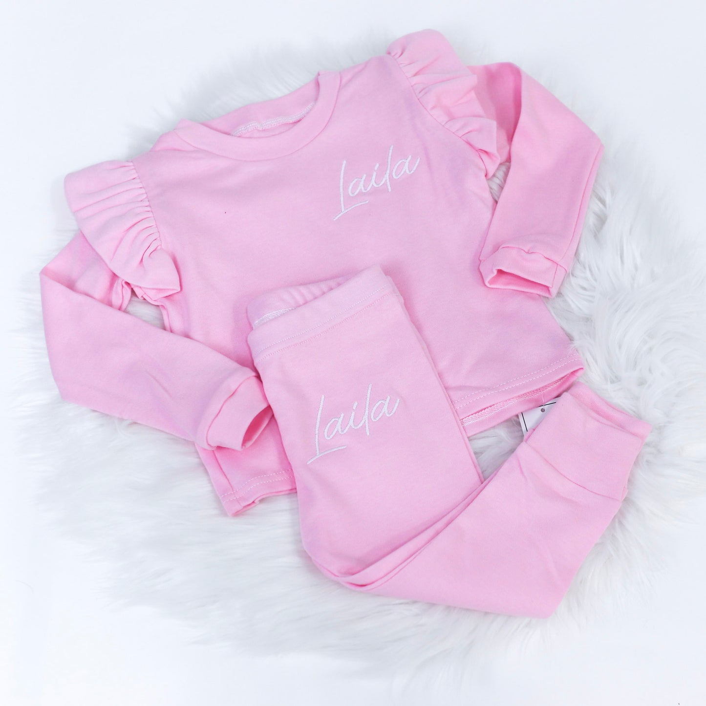 Baby Pink Lounge Long Sleeve Flutter T-Shirt & Leggings Set (Made to Order)