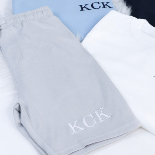 Frozen Grey Initial Embroidered Summer Shorts