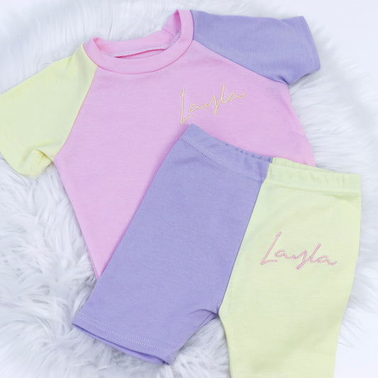 Baby Pink, Lilac & Lemon Cycle Shorts Lounge Set (Made to Order)