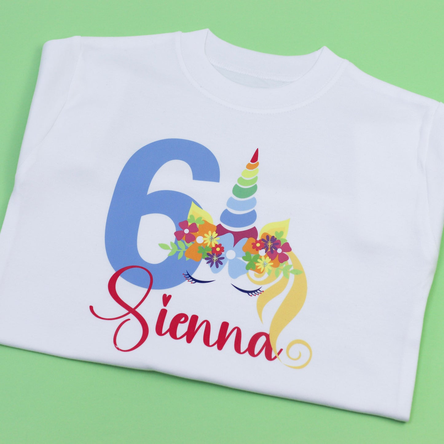Birthday Unicorn Name Age Printed T-Shirt