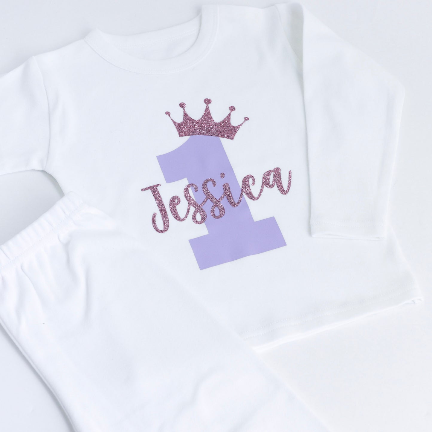Crown Birthday Number Name Personalised White Baby Pyjamas