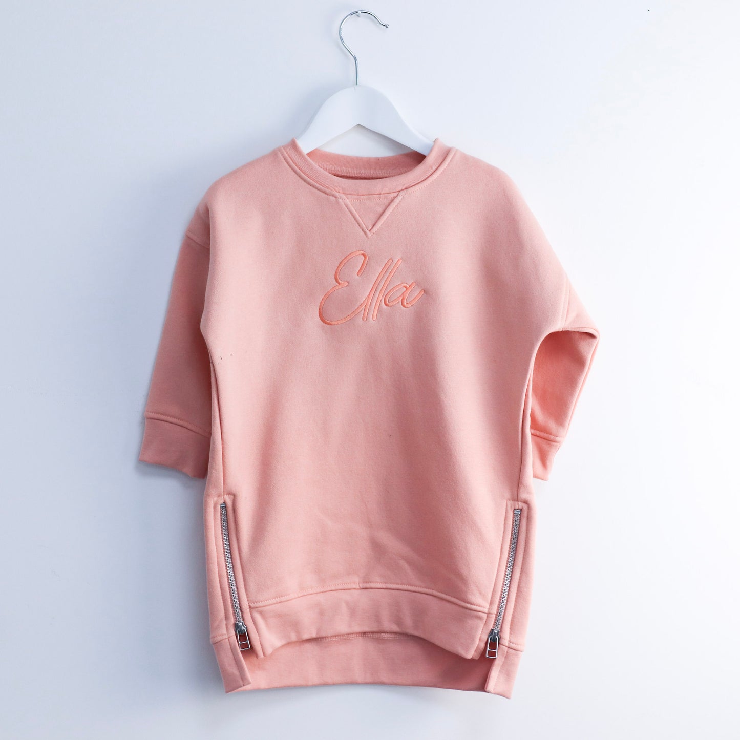 Peach Embroidered Fleece Soft Style Sweatshirt Dress