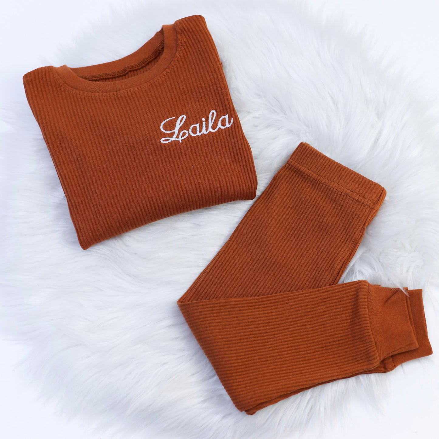 Clay Embroidered Ribbed Comfy Set