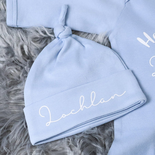 Hello World Delicate Personalised Knotted Hat ⏰