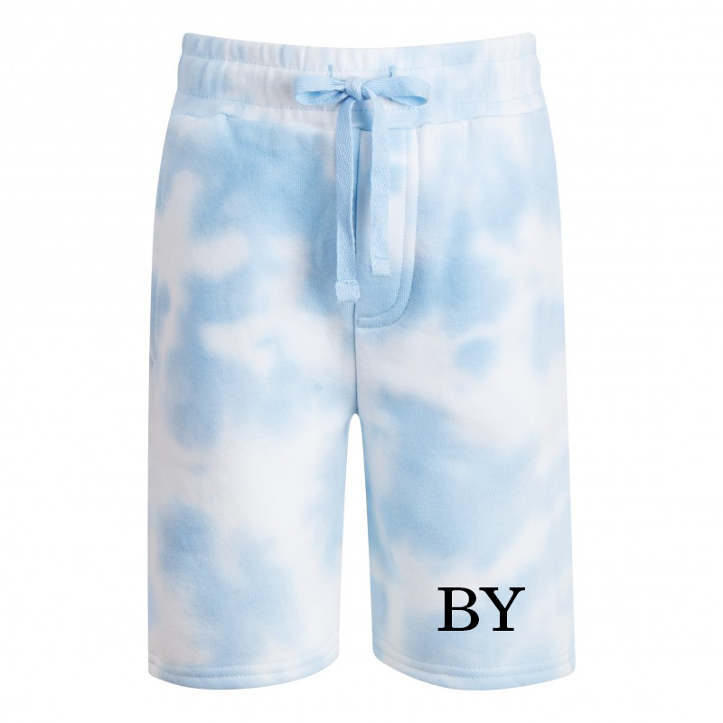 Initial Embroidered Blue Tie Dye Cotton Shorts