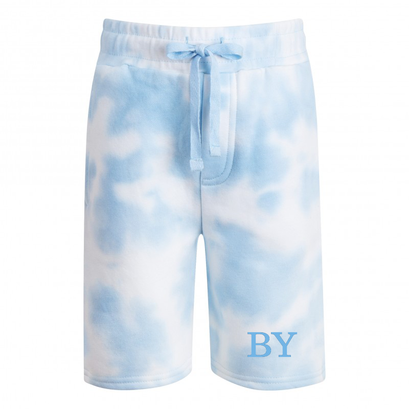 Initial Embroidered Blue Tie Dye Cotton Shorts