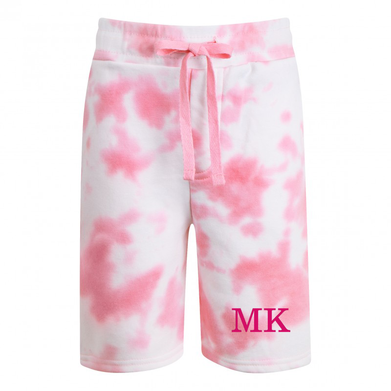 Initial Embroidered Pink Tie Dye Cotton Shorts