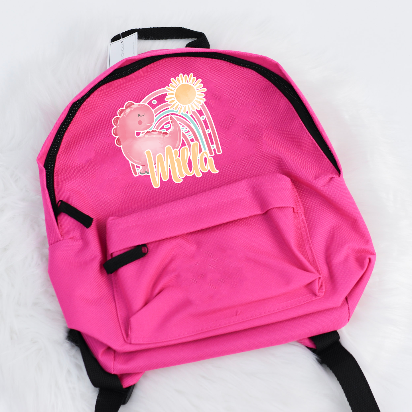 Pink Dino Rainbows Personalised Mini Fashion Backpack