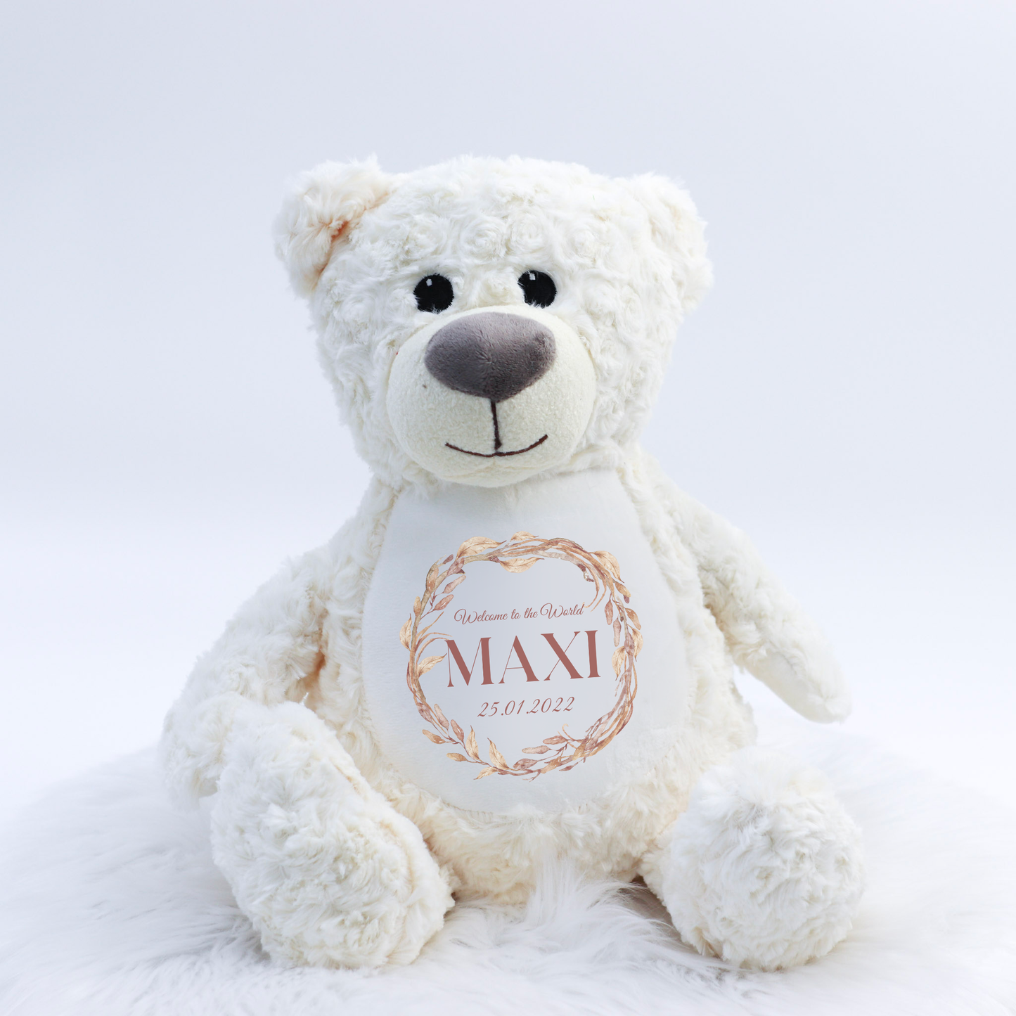 Welcome to the World Cream Personalised Birth Teddy Bear