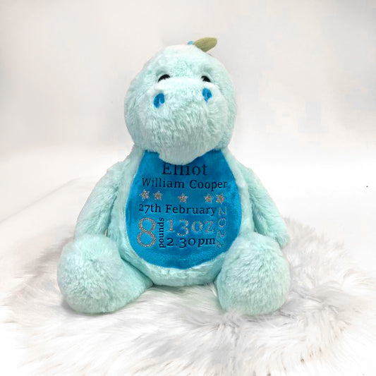 Blue Dinosaur Personalised Star Birth Teddy Bear Plush