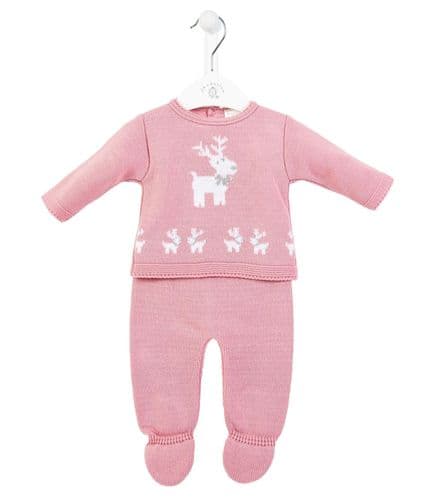 Pink Reindeer Knitted Top & Leggings Set ⏰