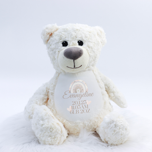 Boho Rainbow Birth Details Cream Personalised Teddy Bear Plush