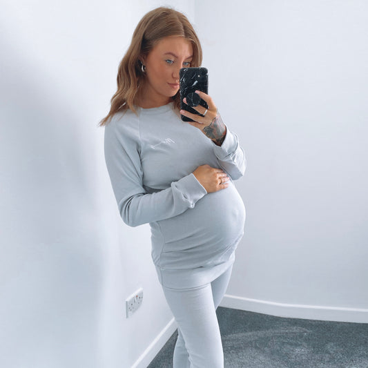 Dove Grey Maternity Standard Ribbed Lounge Set (Made to Order)