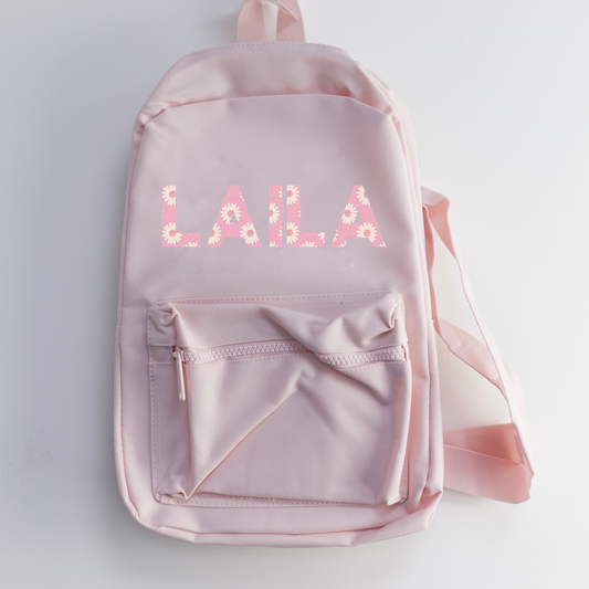 Pink Retro Daisy Name Mini Essentials Backpack